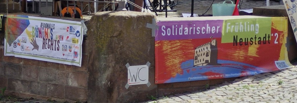 Hambach Pfingstsonntag 24.5.2026 Banner Regionales Bündnis gegen Rechts und Solidarischer Frühling Neustadt 2026